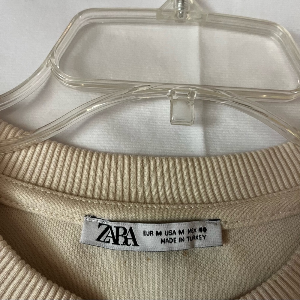 Zara Cream Ribbed Collar Top - Picture 2 of 5